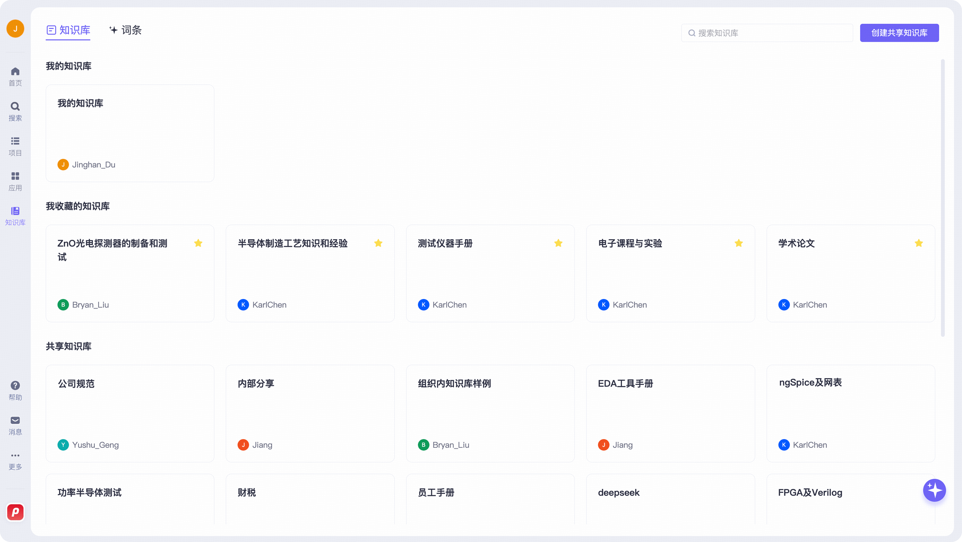 将组织内技术积累、文献参考、工艺过程、管理要求等多个方向内容沉淀为知识库，并向不同组织成员开放权限